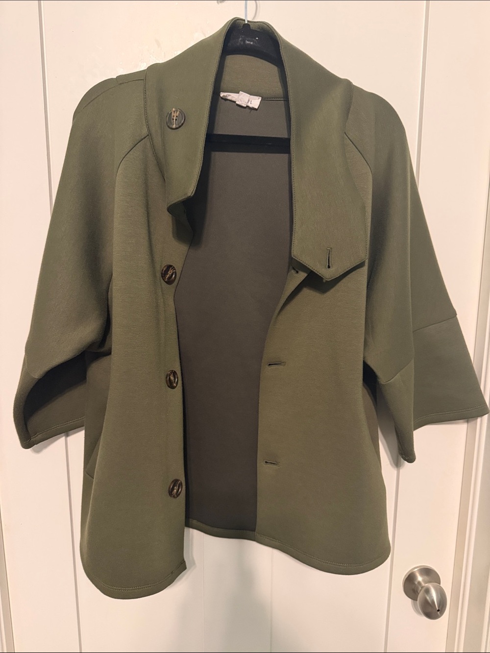 THML Women's Olive Green Funnel Neck Button-Front Swing Cape Coat
